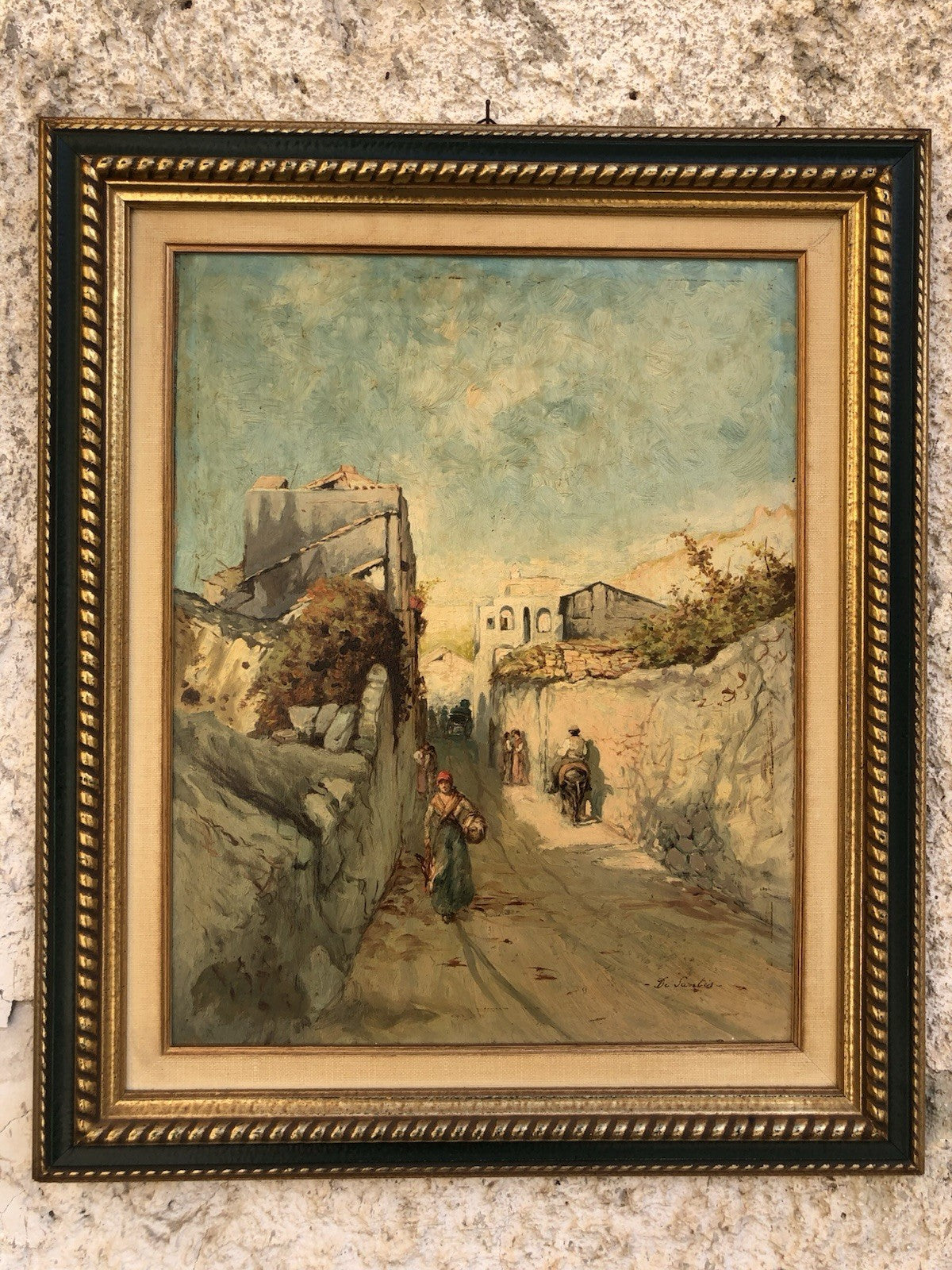 Quadro -Strada Con Figure- dipinto a olio su tavoletta