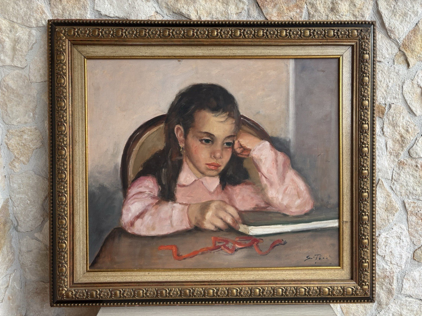 Quadro -Fanciulla Pensierosa- Giovanni Pane dipinto a olio su tavoletta