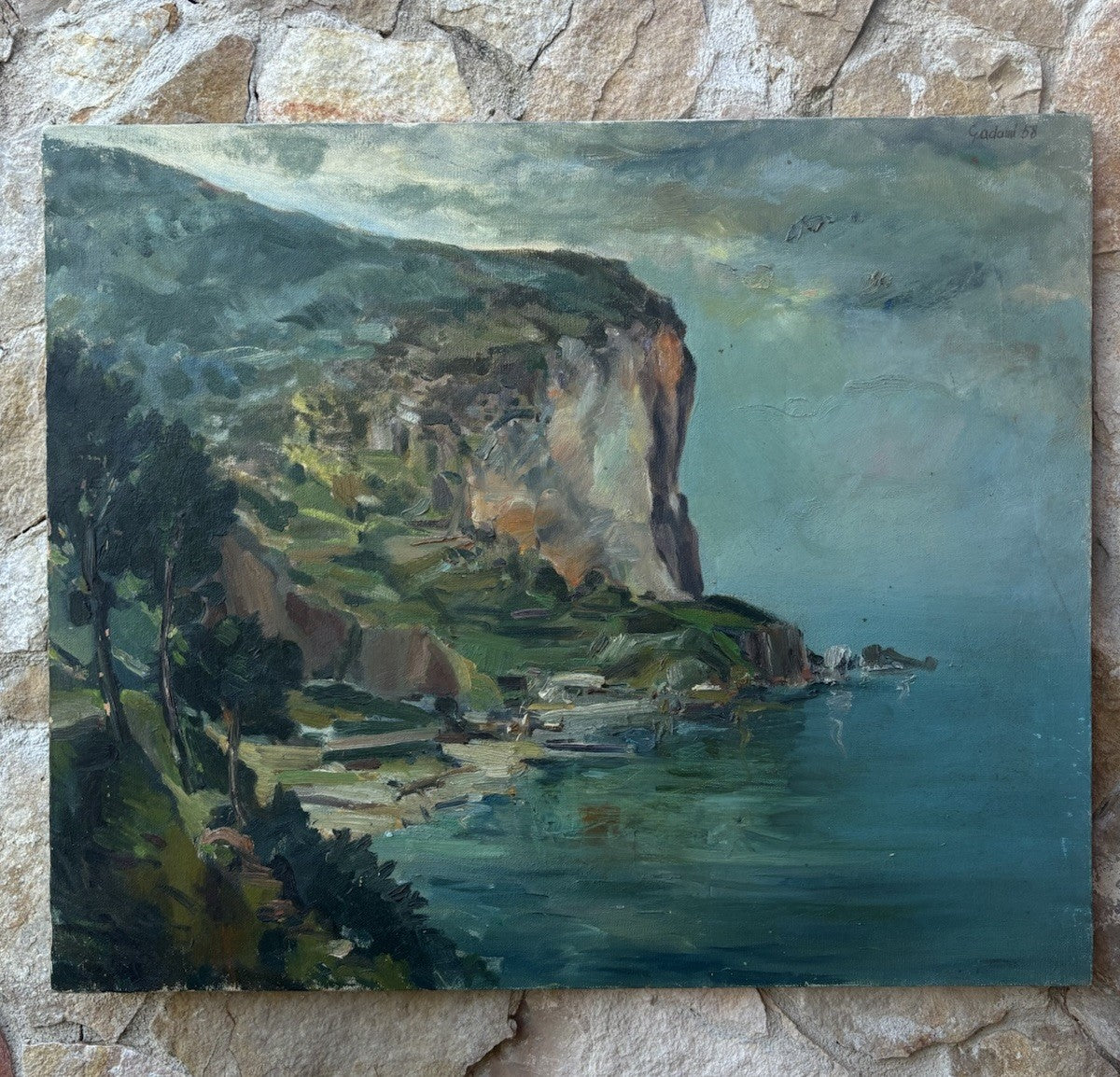 Quadro -Scogliera Con Marina- dipinto a olio su tela