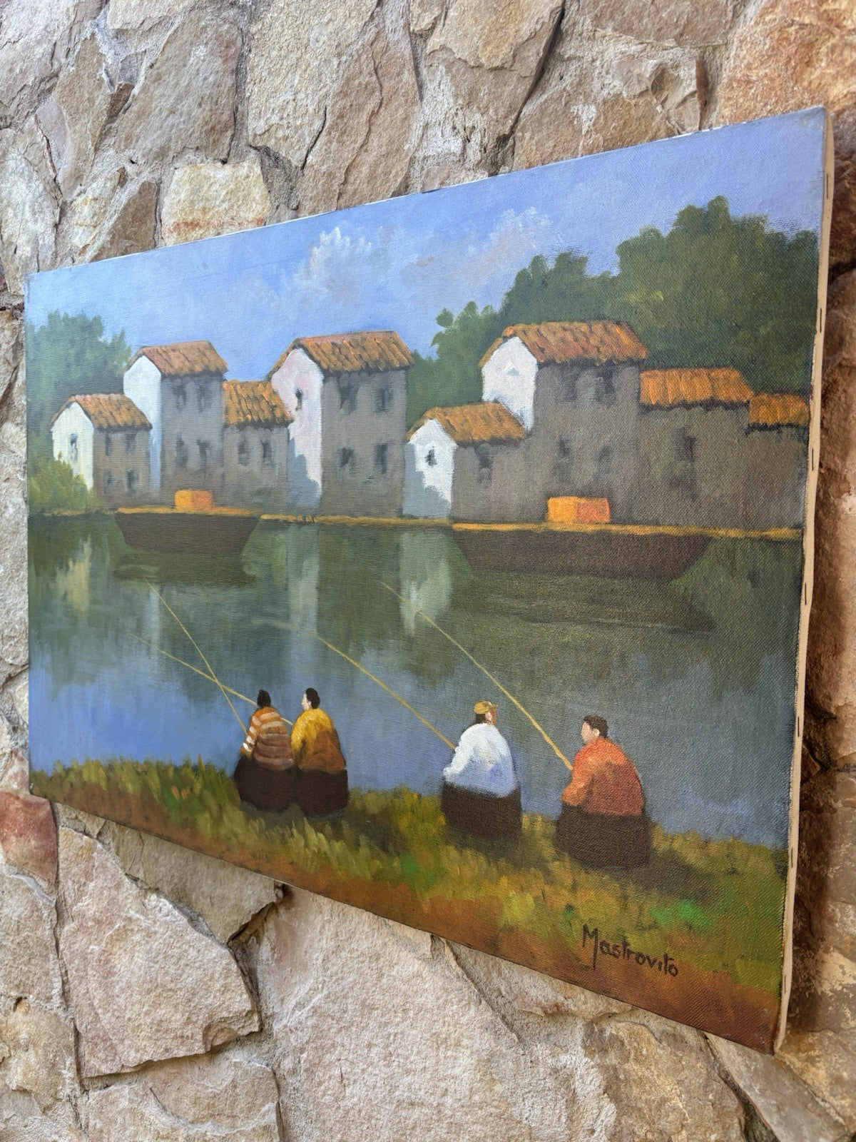Quadro -Pesatori- Adolfo Mastrovito dipinto a olio su tela