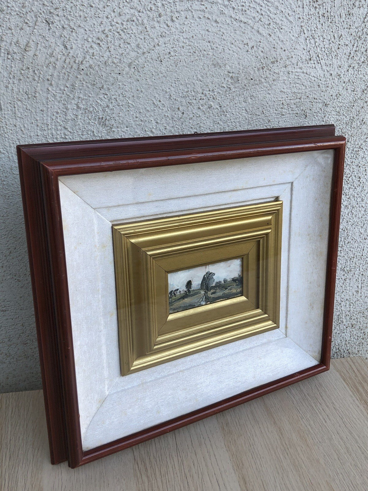 Quadro vintage -Paesaggio- dipinto a tempera su cartoncino