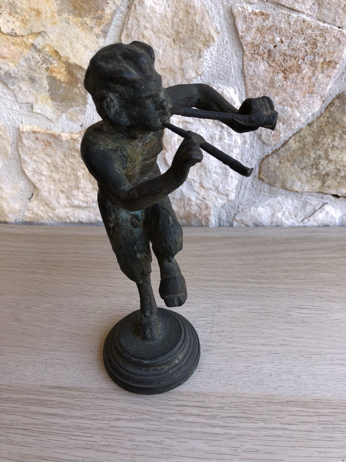 Scultura Vintage In Bronzo -Fauno Con Piffero