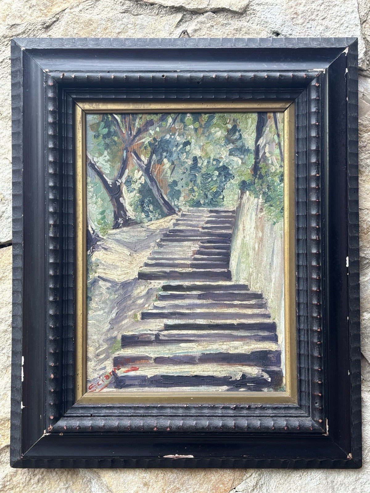 Quadro antico -Monte Parioli ( Roma )- dipinto a olio su tavoletta