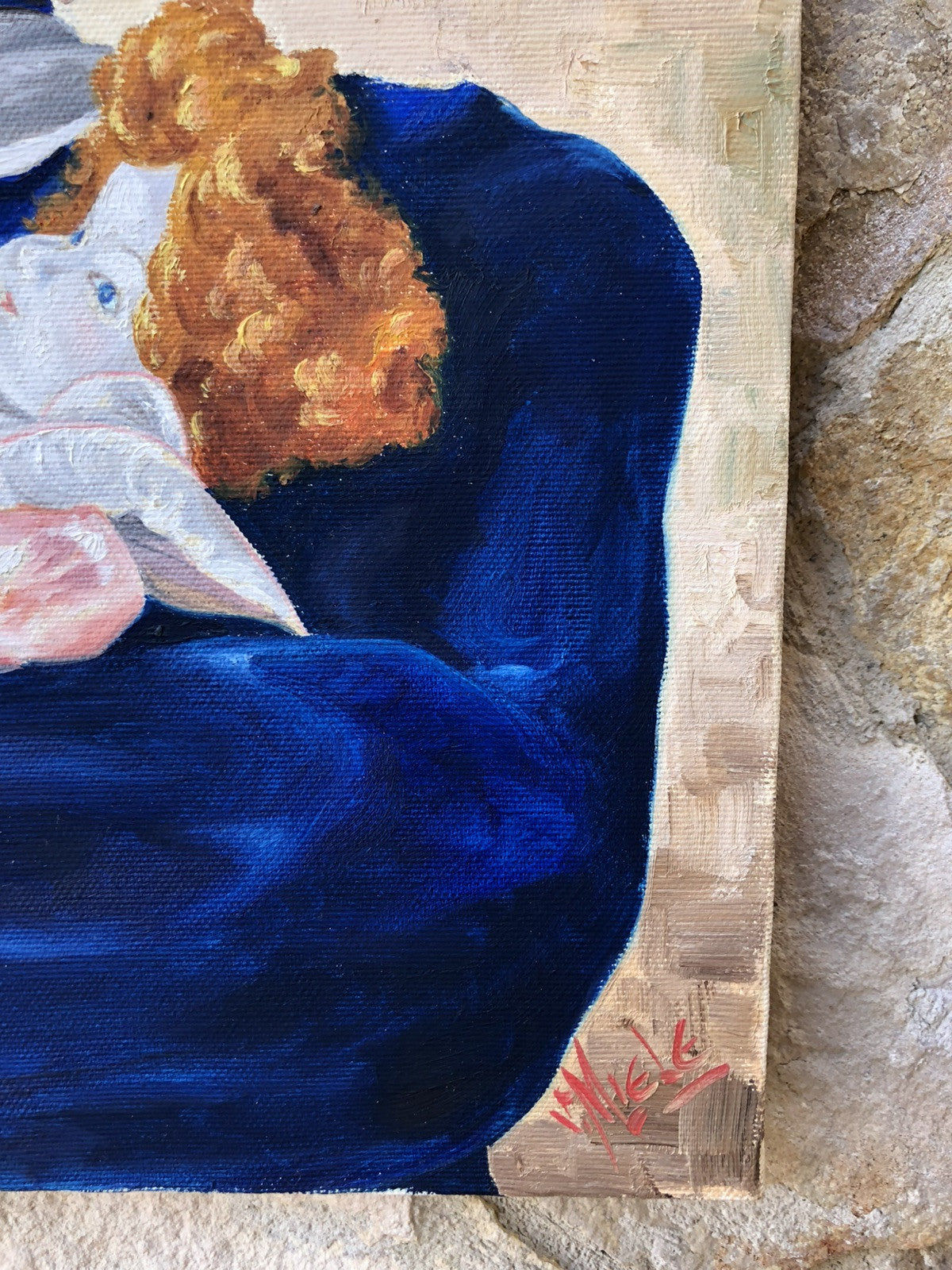 Quadro -Ragazza Con Bambola- dipinto a olio su tela