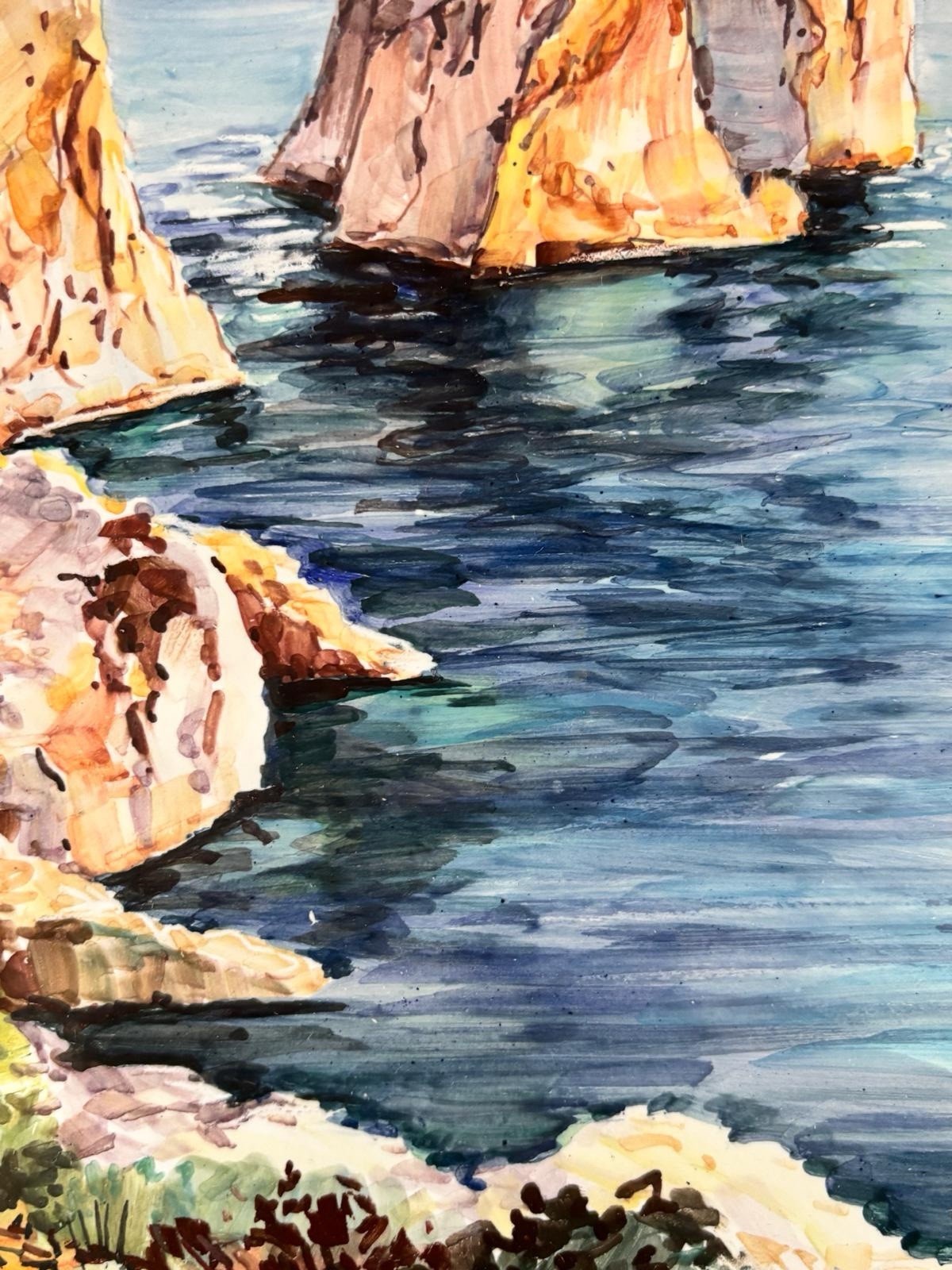 Quadro -Capri, I Faraglioni- dipinto su mattonella