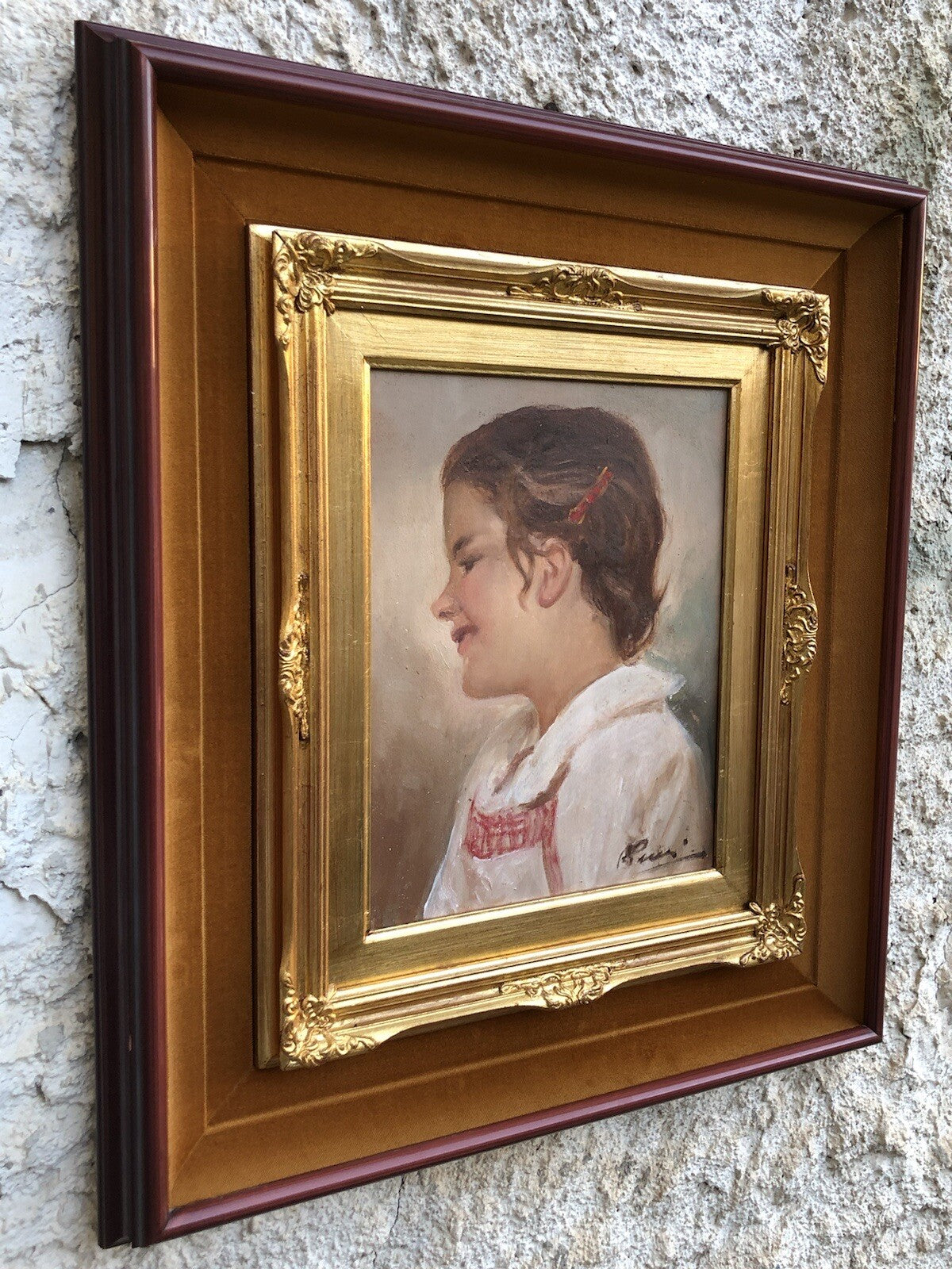 Quadro vintage -Profilo Fanciulla- dipinto a olio su tavoletta