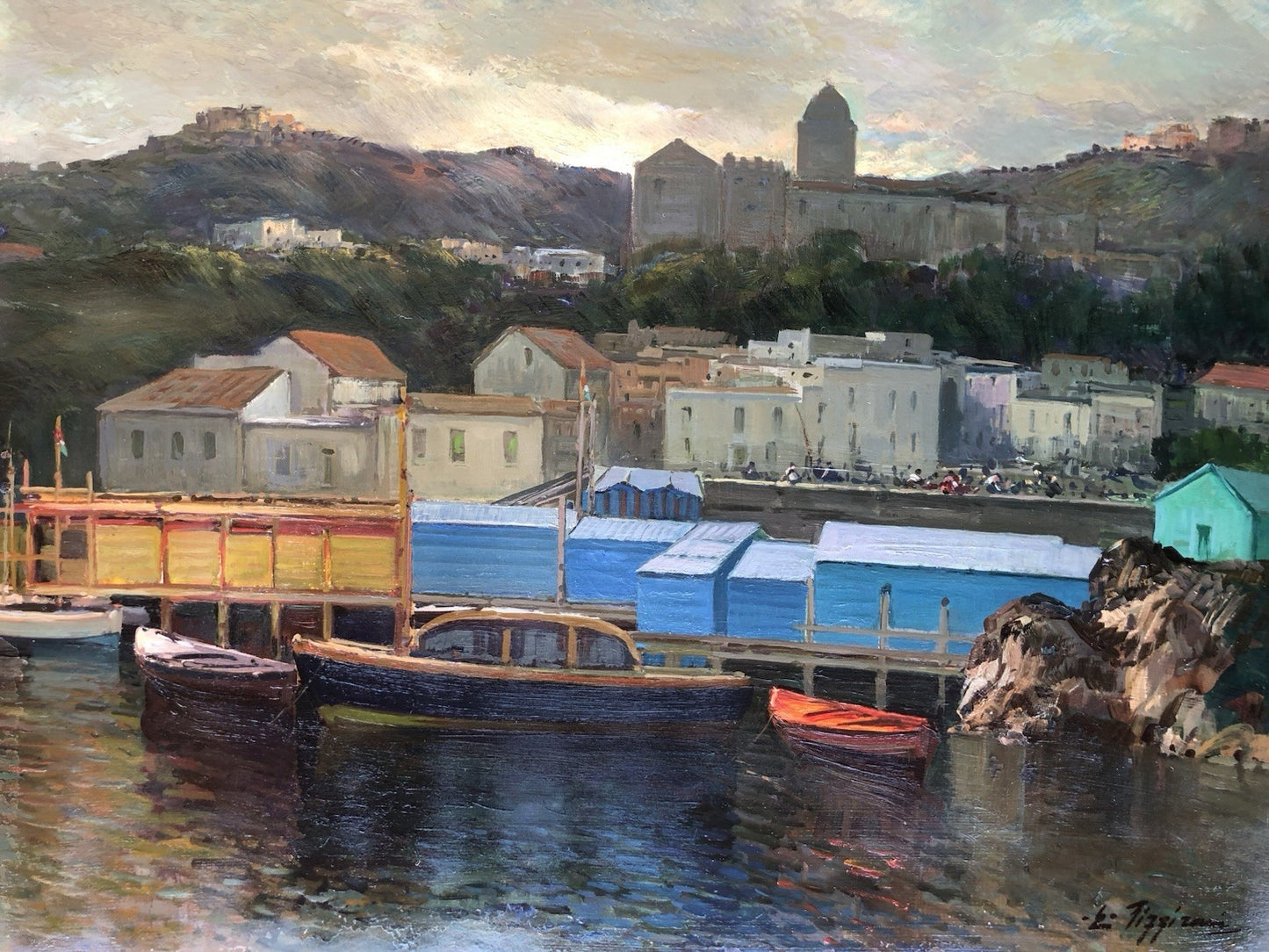 Quadro -Porto Con Barche- Edoardo Pizzirani dipinto a olio