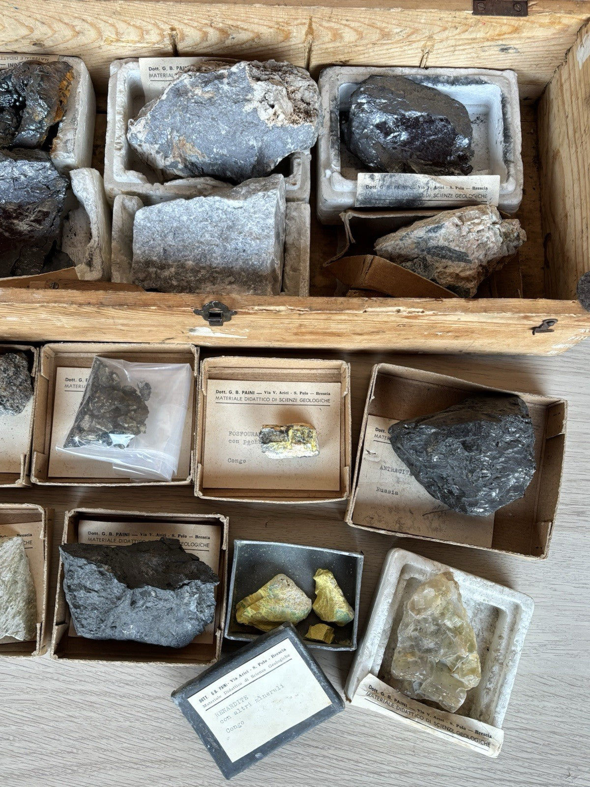 Rocce E Minerali Vintage Con Scatola In Legno Carlo Erba