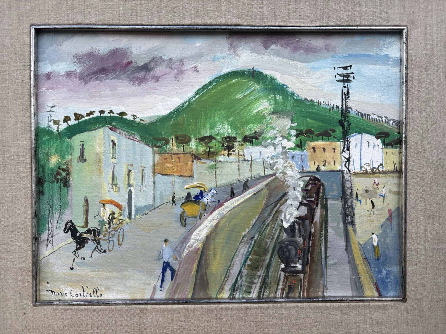 Quadro -Stazione Con Treno- Mario Cortiello dipinto a olio