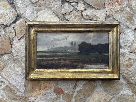 Quadro antico -Paesaggio- dipinto a olio su tavola