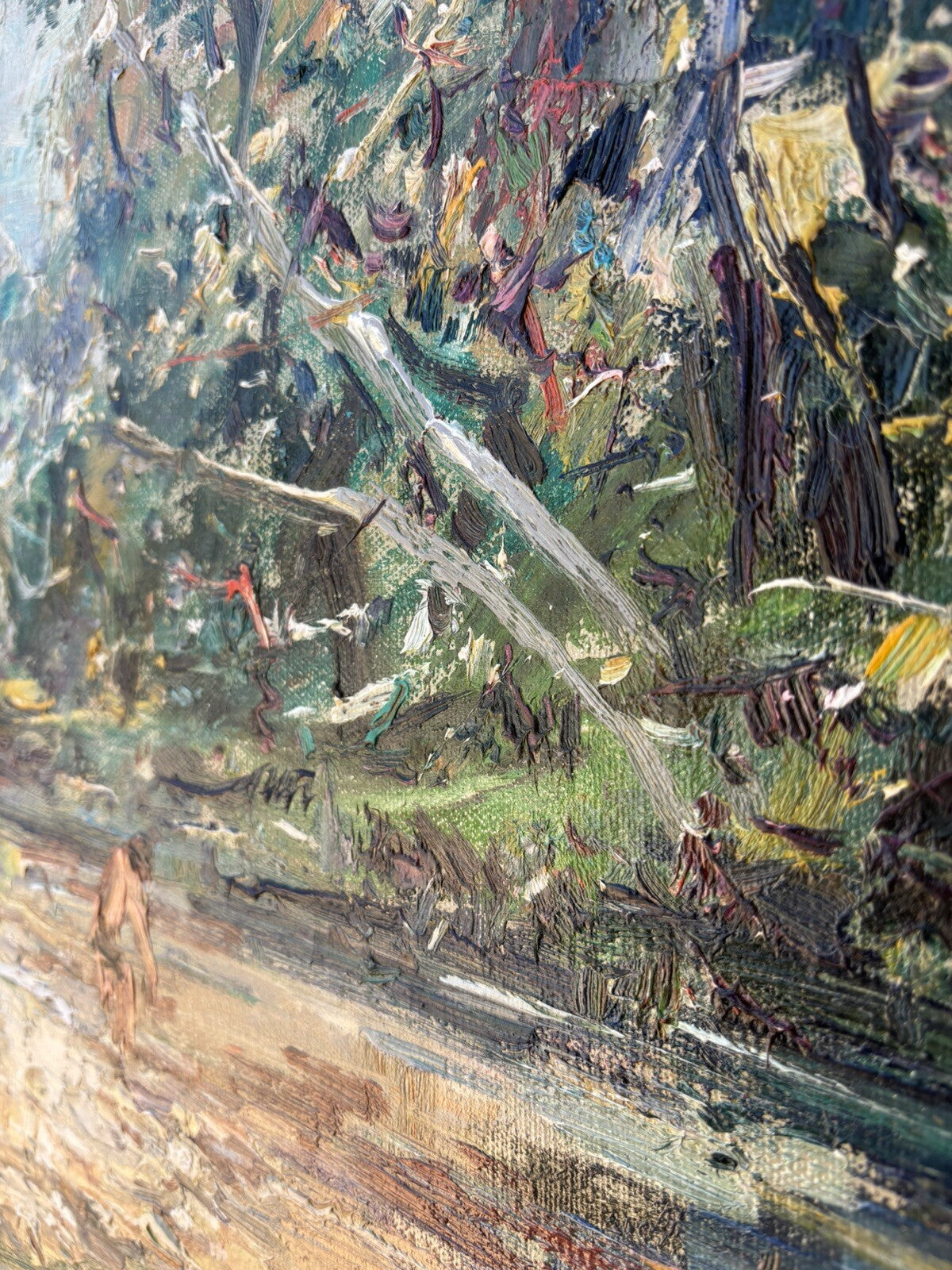 Quadro vintage -Bagnanti Al Fiume- dipinto a olio su tela