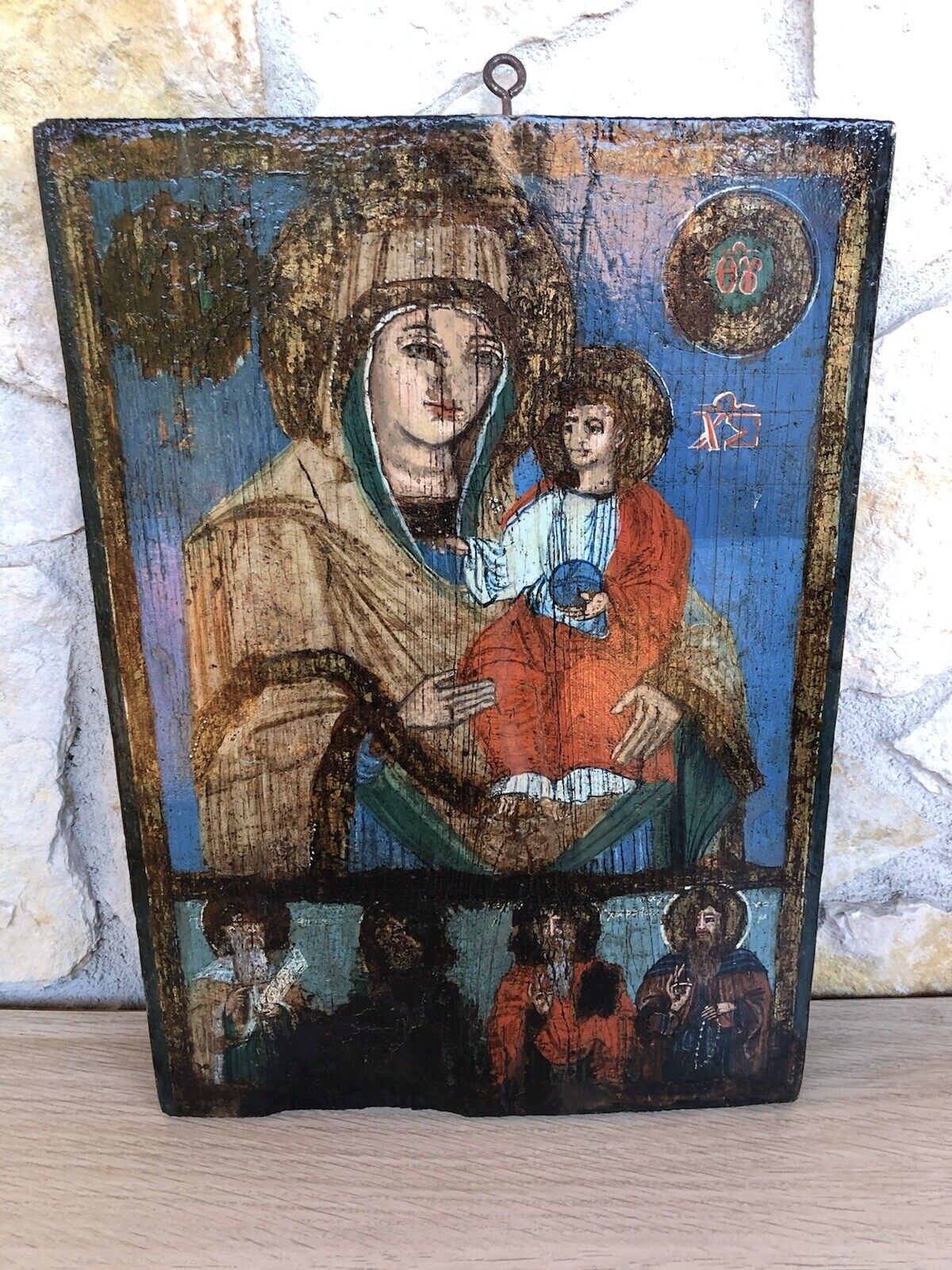 Icona Religiosa Antica Dipinta Su Legno