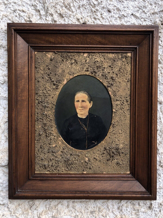 Quadro vintage -Monaca- dipinto a olio su cartoncino