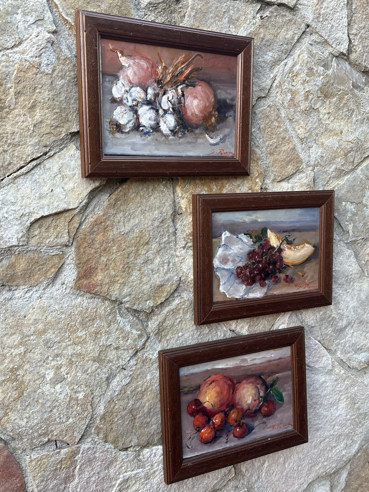 Tris di quadri miniature -Natura Morta- Giovanni Pane- dipinti a olio