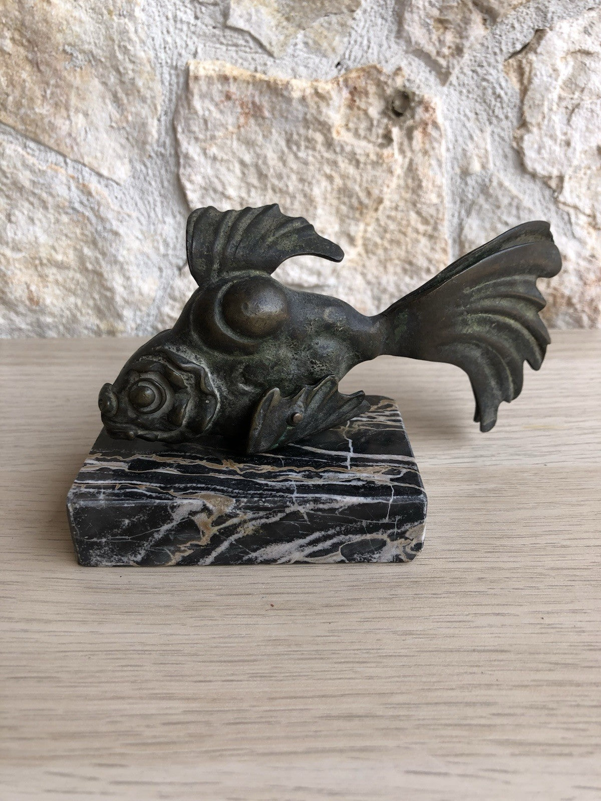 Scultura Vintage In Bronzo -Pesce-