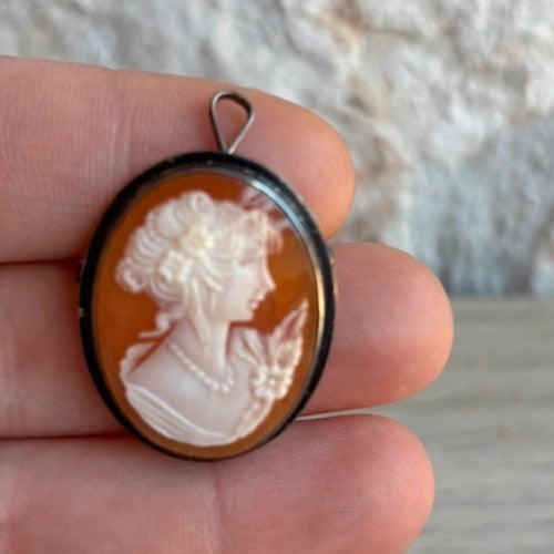 Spilla Ciondolo Cammeo In Argento 925