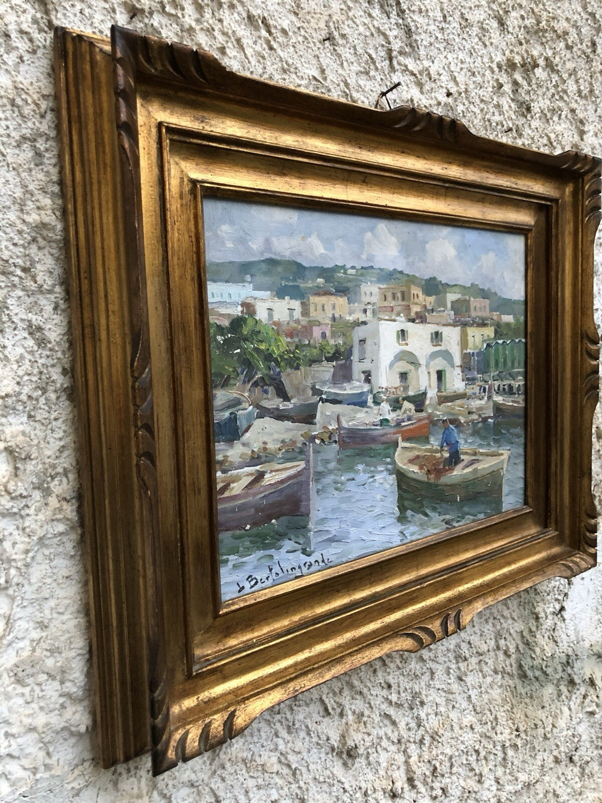 Quadro -Marina Con Barche- dipinto a olio