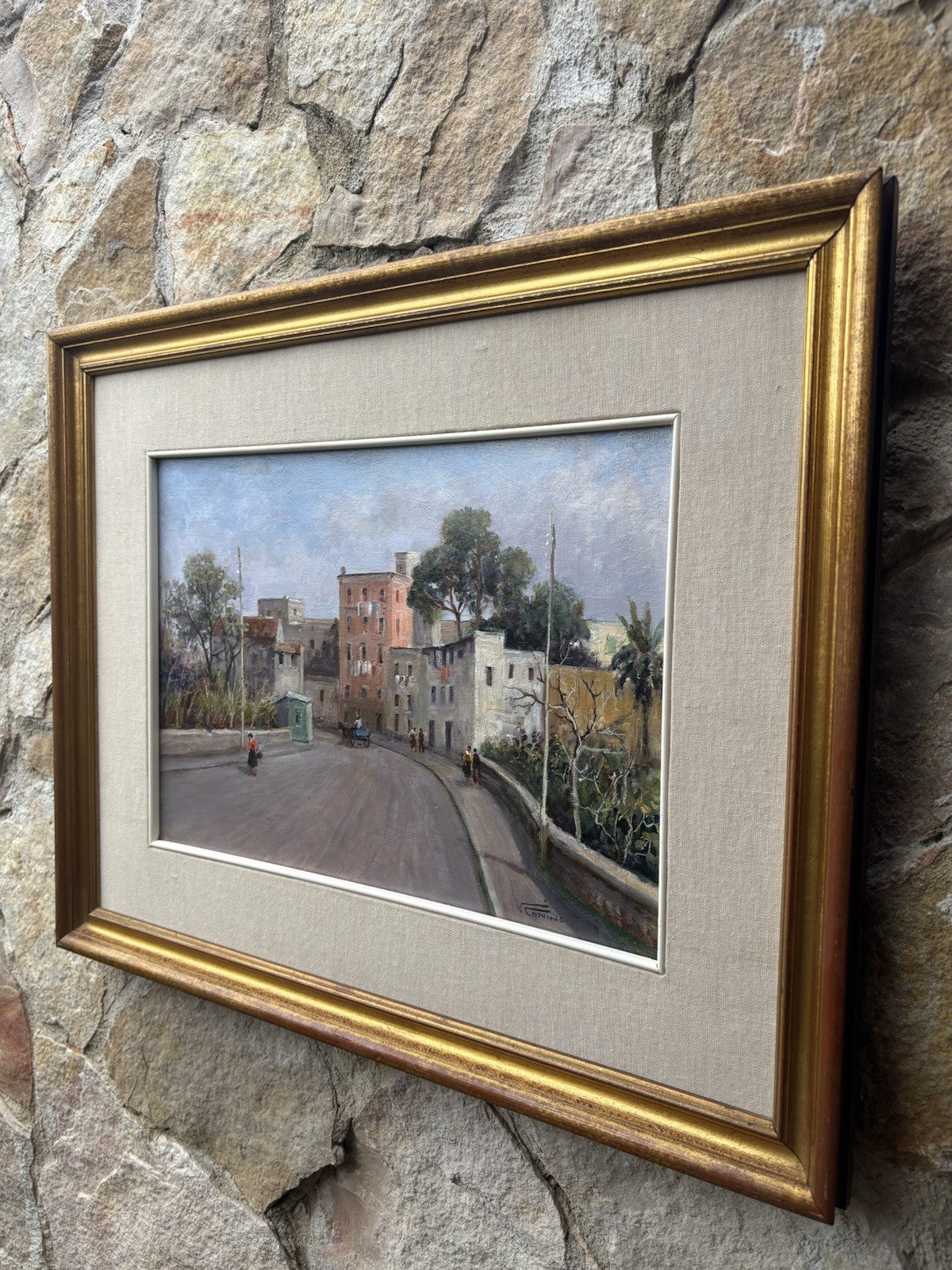 Quadro -Strada Di Paese- Vincenzo Canino dipinto a olio su tavoletta