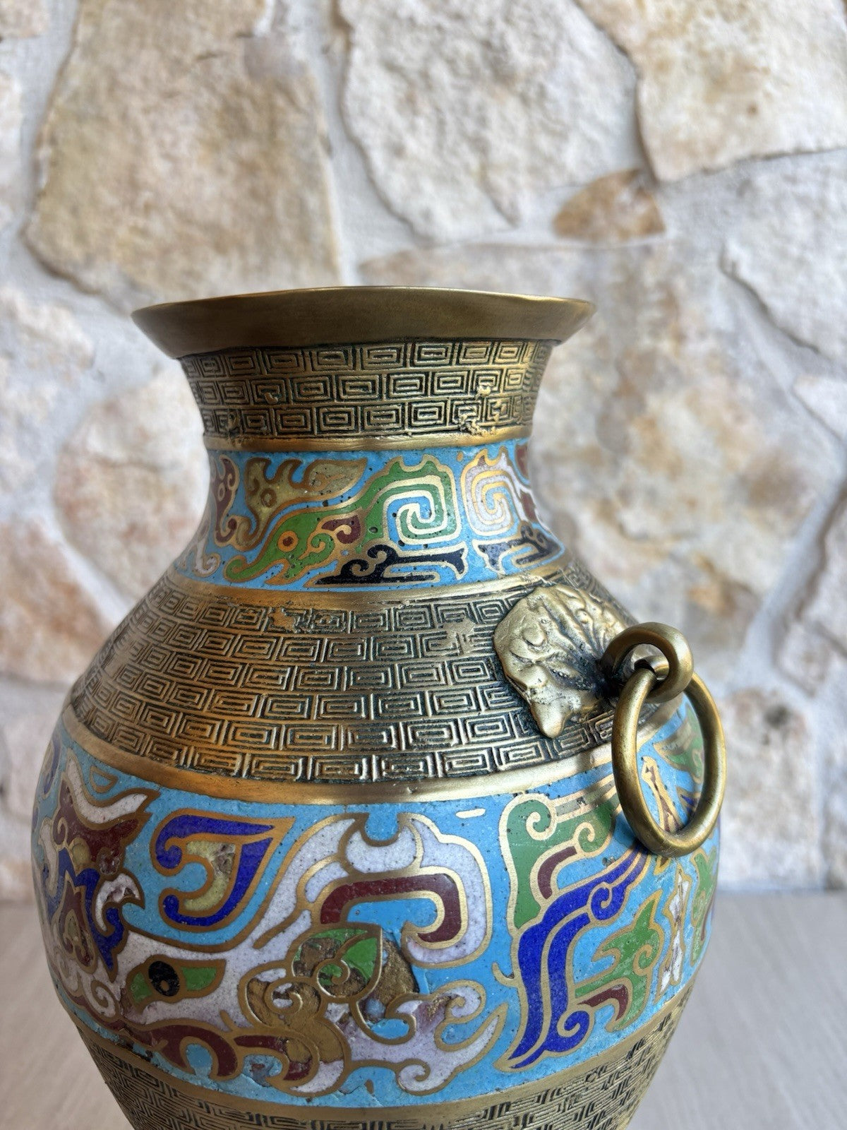 Vaso Vintage In Ottone E Smalto Cloisonnè