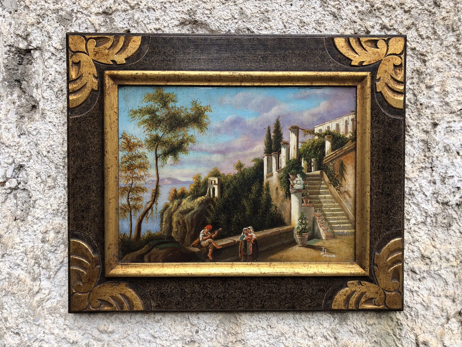 Quadro vintage -Riproduzione Scuola Di Posillipo- dipinto a olio su tela