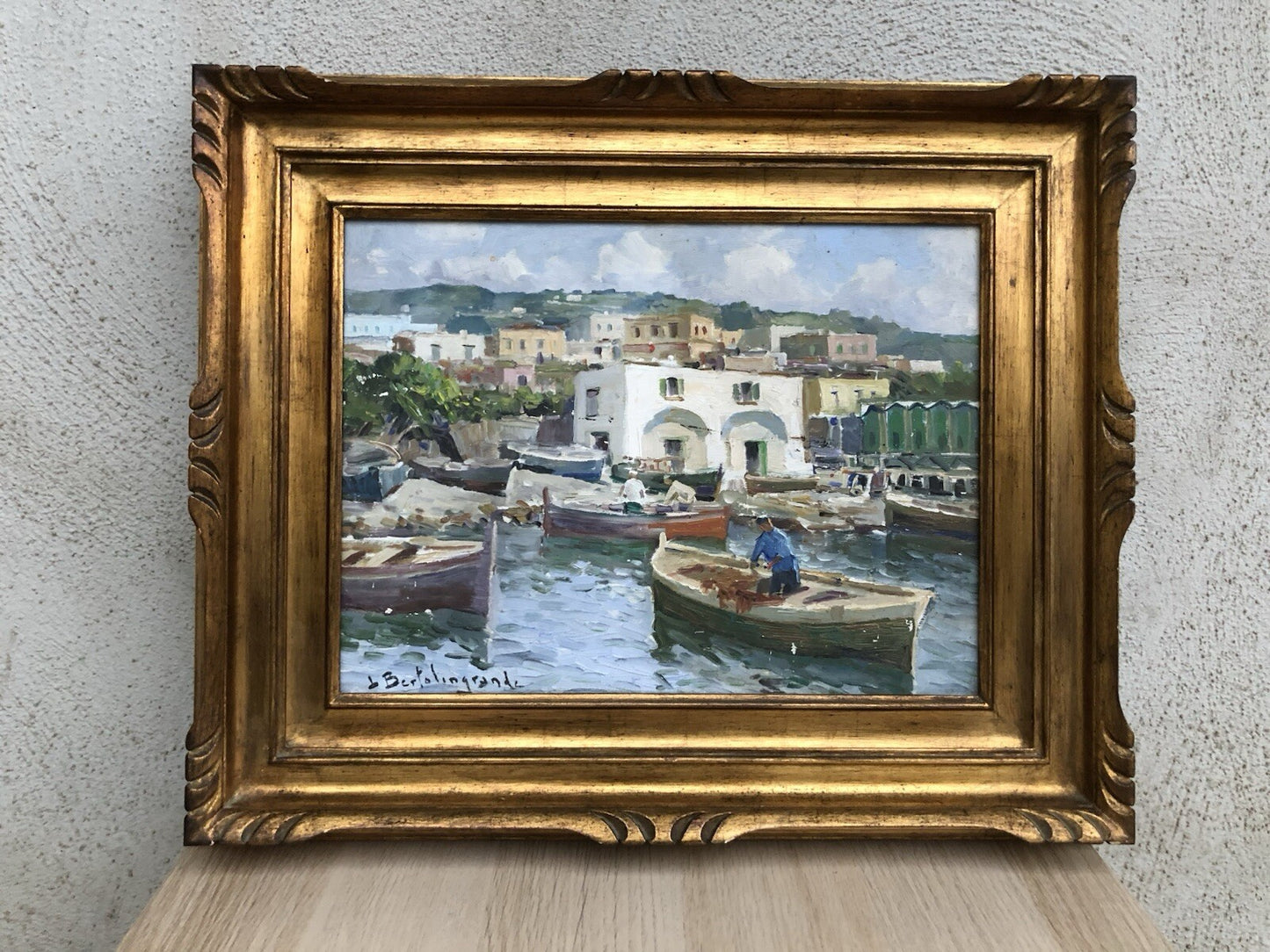 Quadro -Marina Con Barche- dipinto a olio