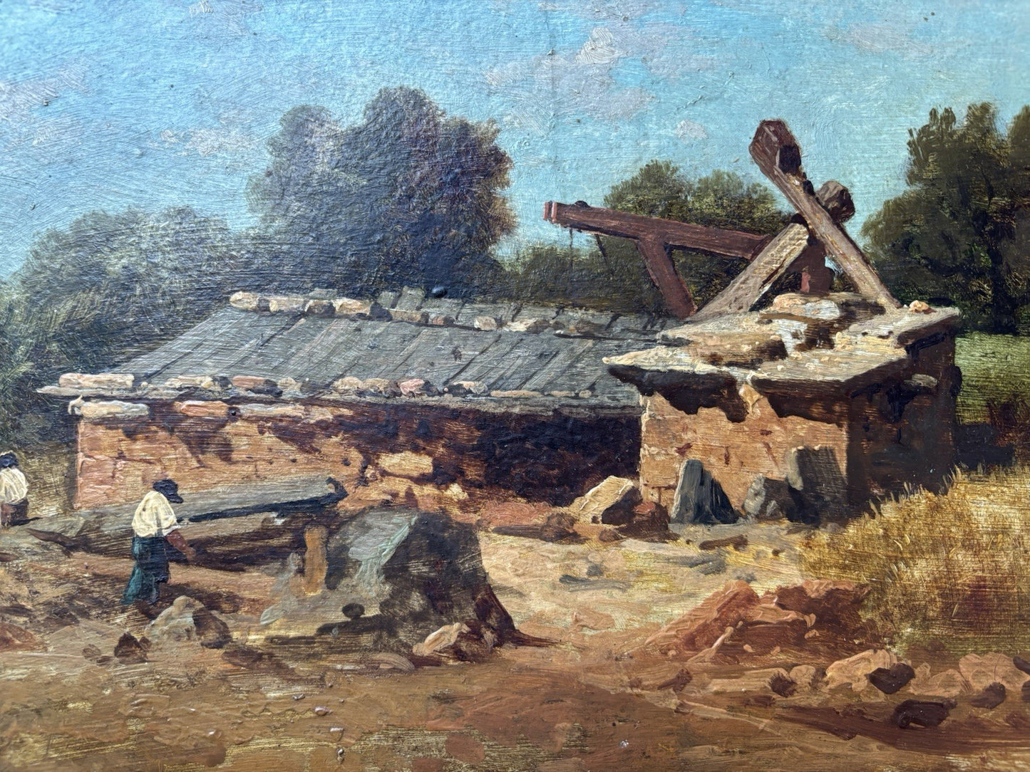 Quadro antico scuola francese -Paesaggio- dipinto a olio