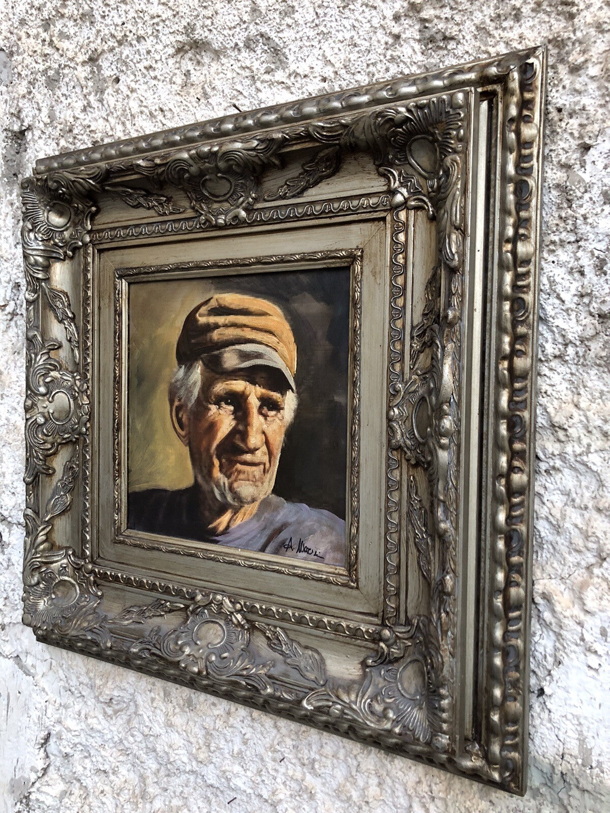Quadro dipinto a olio su tela, soggetto Uomo Anziano