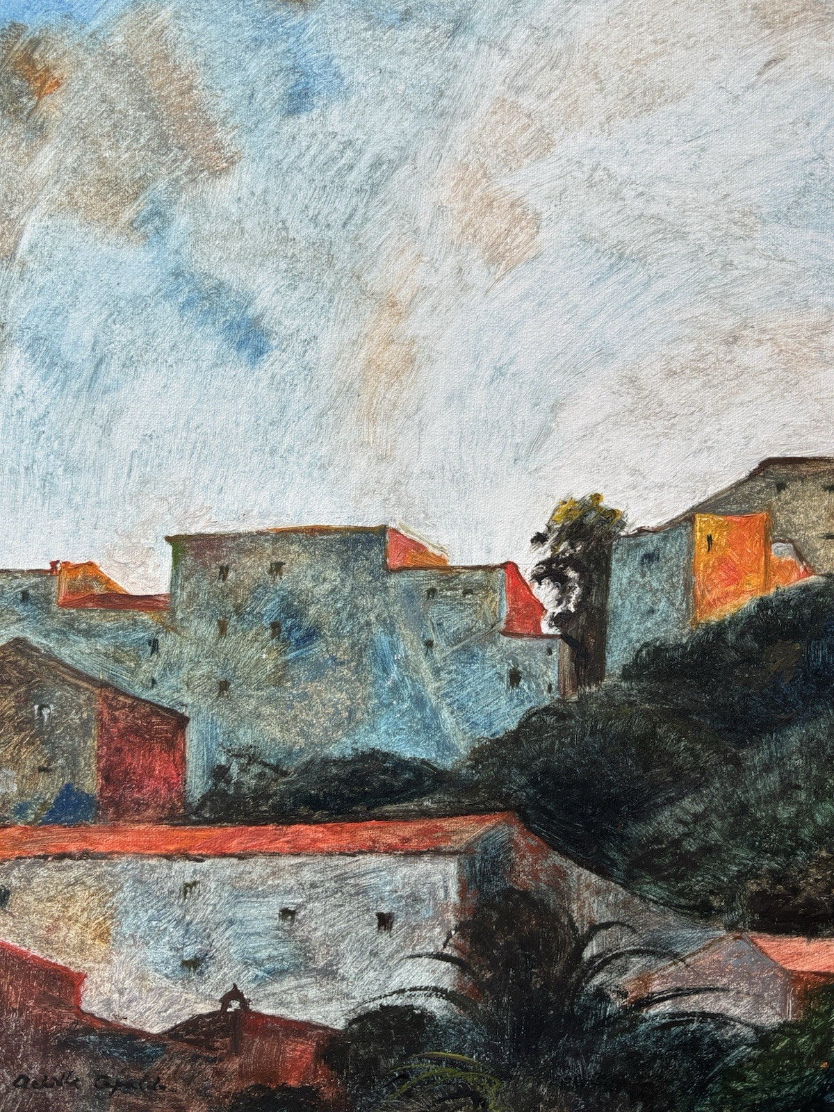 Quadro -Paesaggio Con Case- Achille Capaldo dipinto a olio su tela