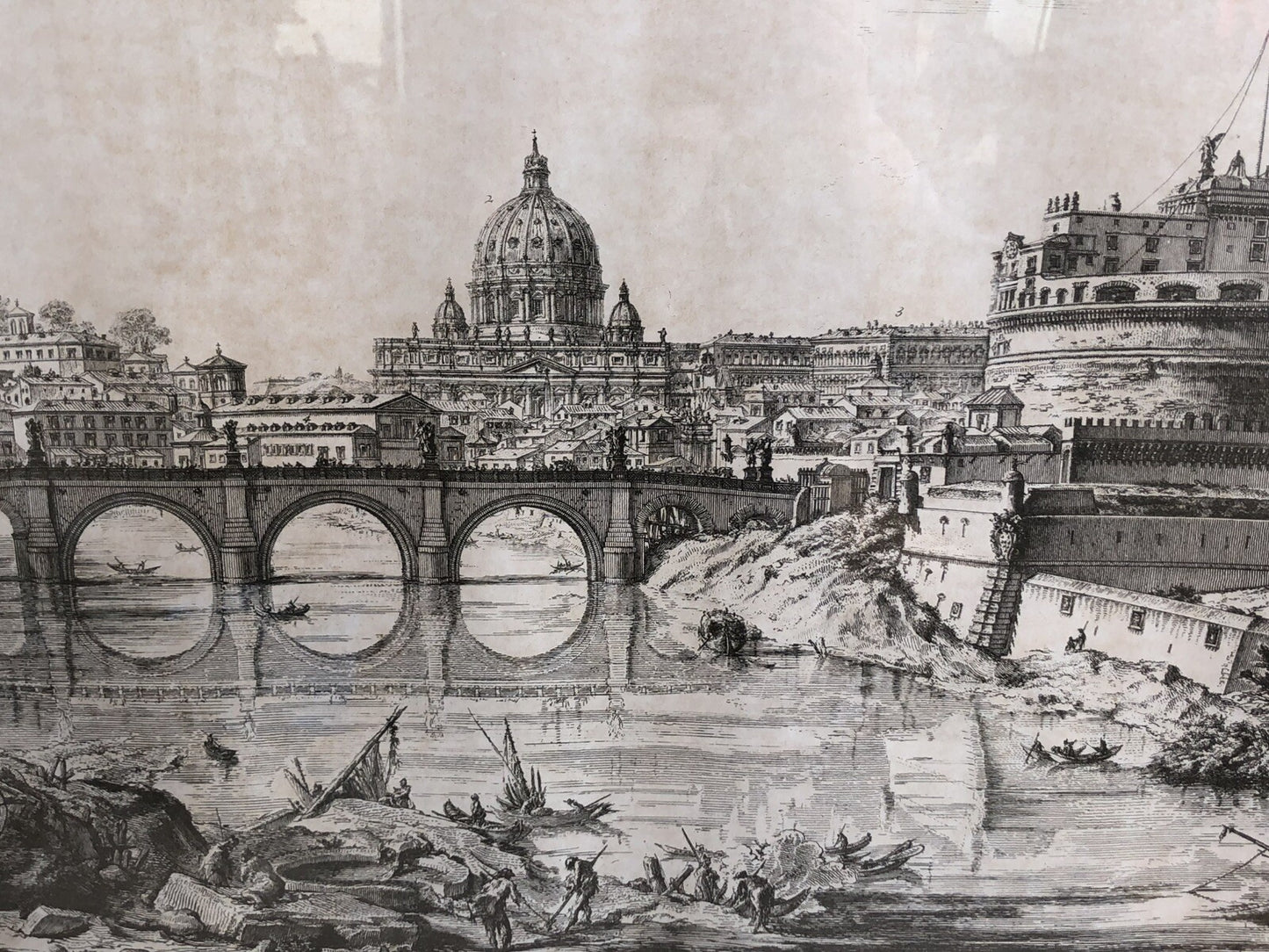 Stampa Vintage Roma, Veduta Del Ponte E Castel Sant’Angelo