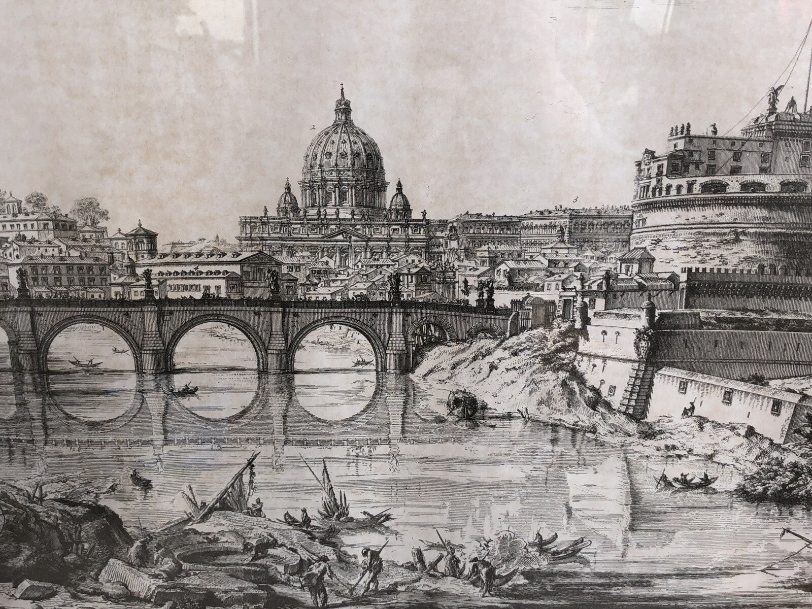 Stampa Vintage Roma, Veduta Del Ponte E Castel Sant’Angelo