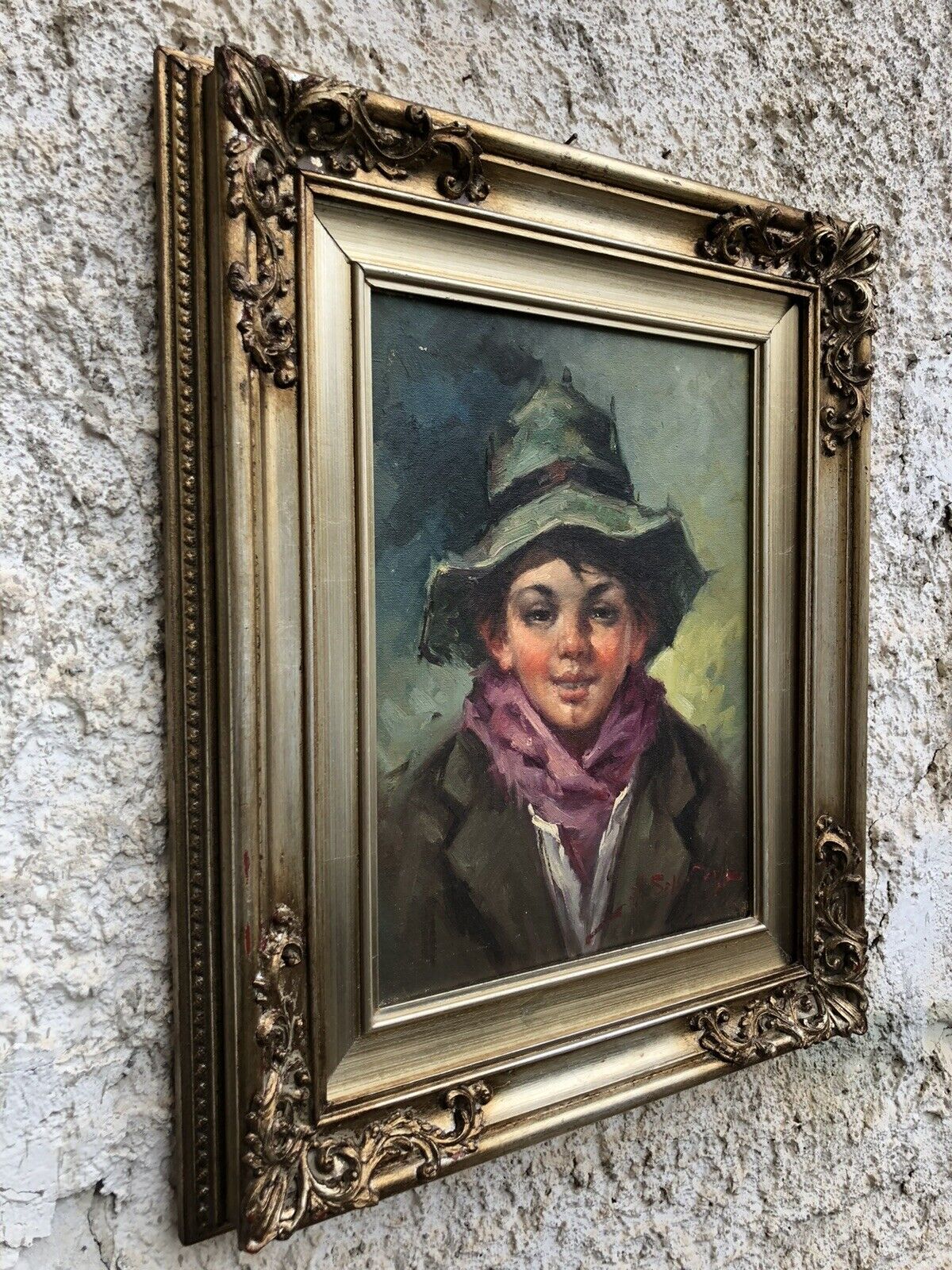 Quadro vintage -Fanciullo Con Cappello- dipinto a olio su tela