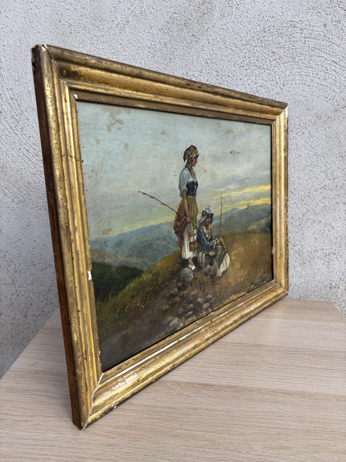 Quadro antico -Paesaggio Con Contadini- Stefano Bruzzi dipinto a olio