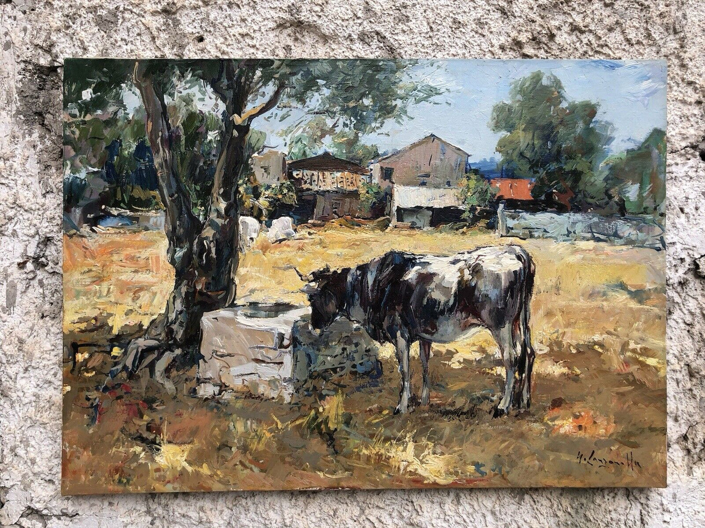 Quadro -Paesaggio Con Mucca- dipinto a olio su tela