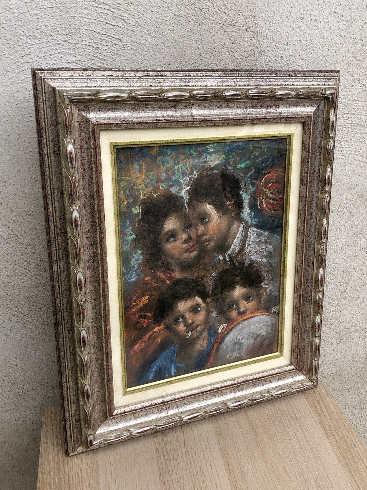 Quadro vintage -Figure Scugnizzi- realizzato a pastello su tavoletta