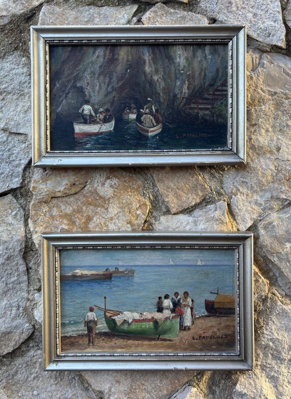Coppia quadri miniature -Marine- Luca Papaluca- dipinti a olio su tavoletta