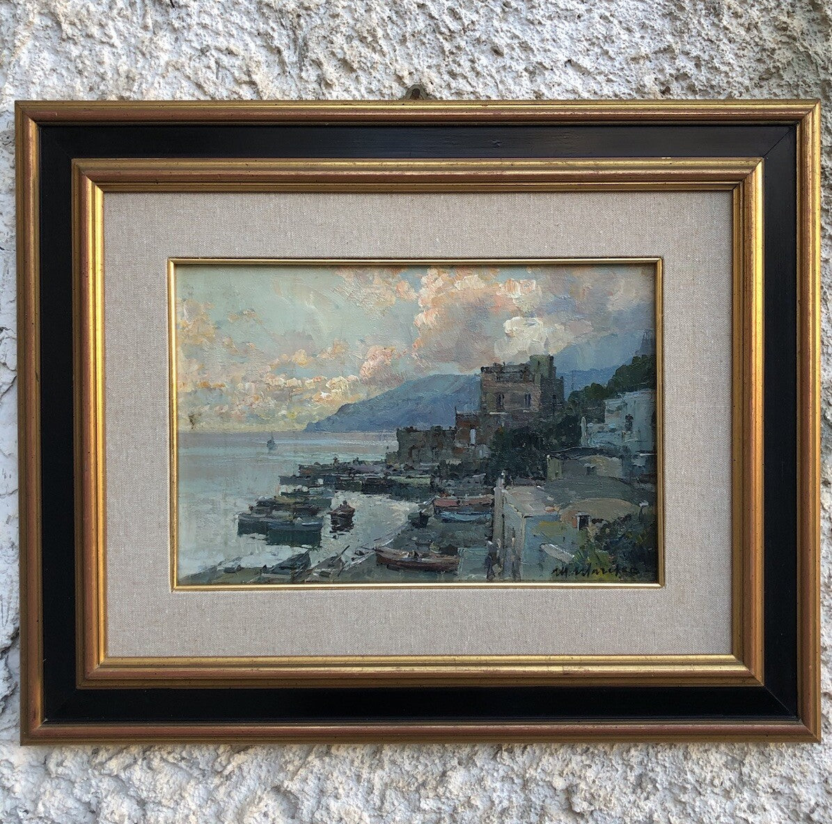 Quadro vintage -Marina- dipinto a olio su tavoletta