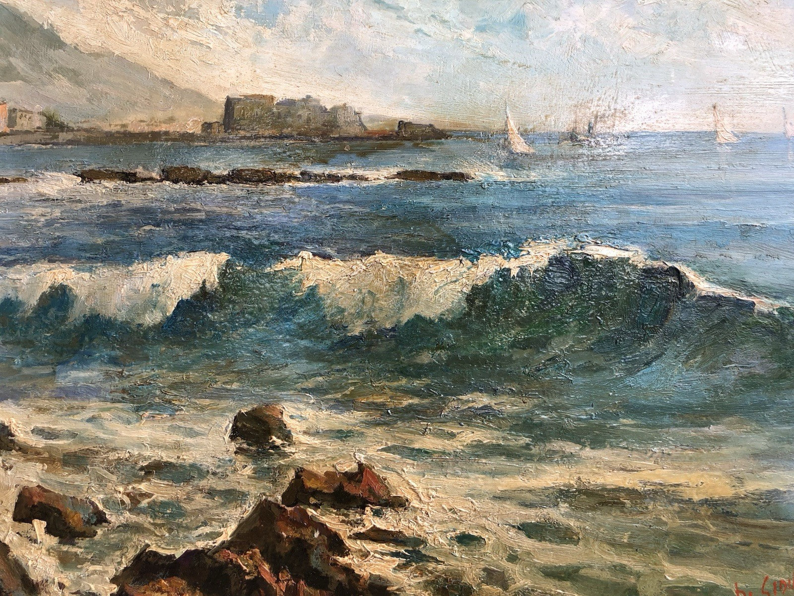 Quadro -Marina Napoli- dipinto a olio su tavola