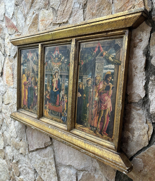 Grande Icona Religiosa Vintage In Legno Fiorentino
