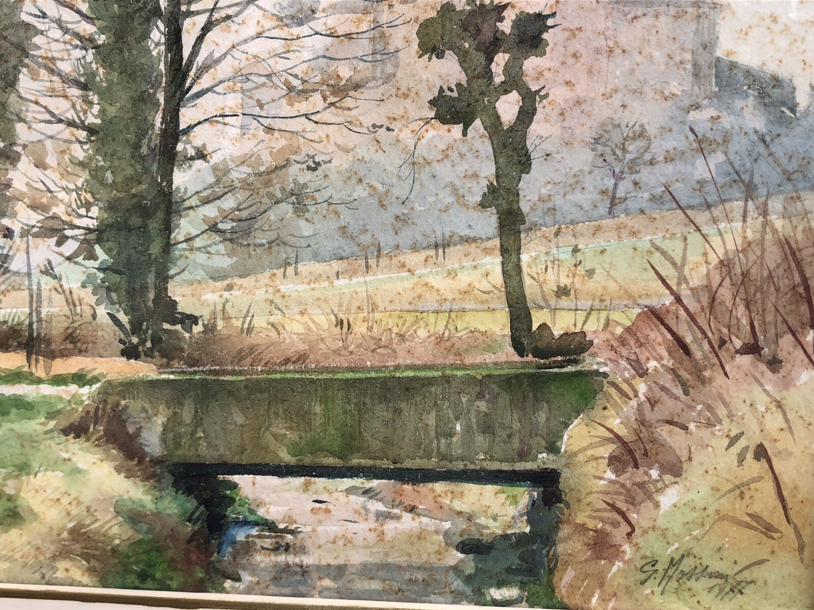 QUADRO VINTAGE -PAESAGGIO-DIPINTO AD ACQUERELLO SU CARTA