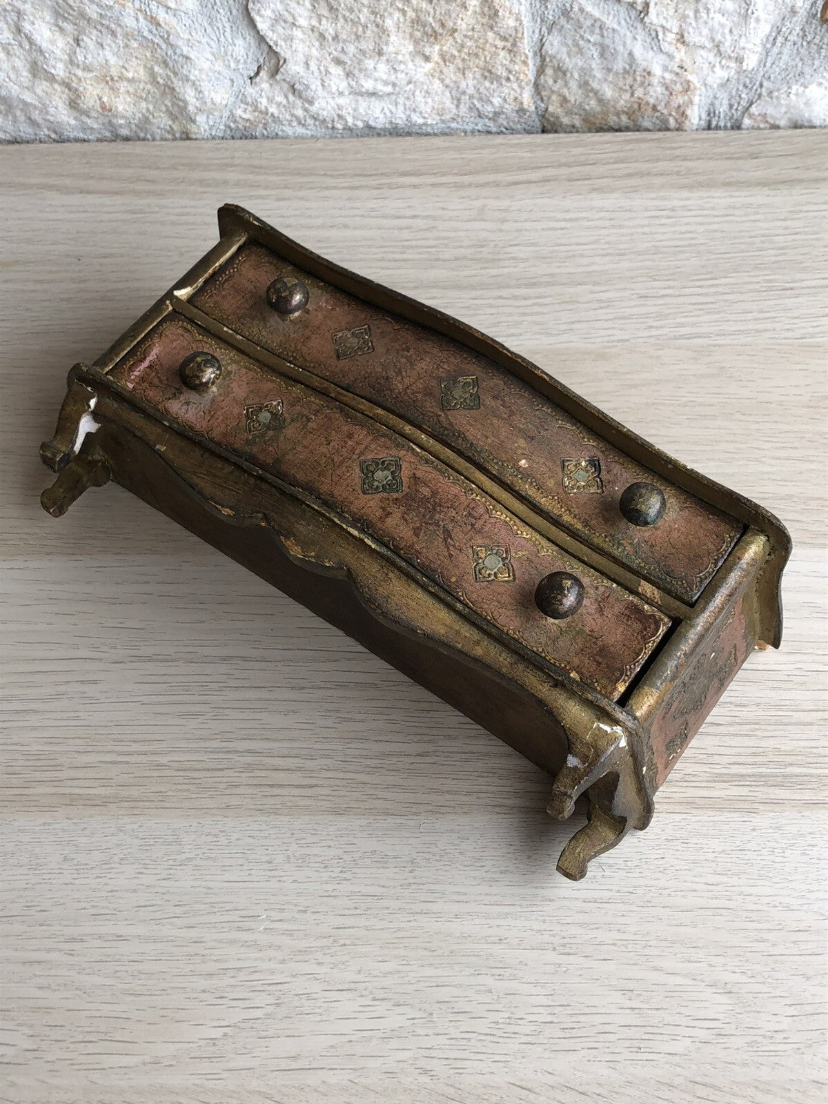 Scatola Portagioie Vintage In Legno Stile Fiorentino