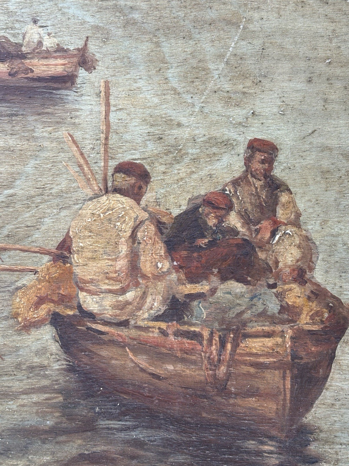 Quadro antico -Marina Con Pescatori- dipinto a olio