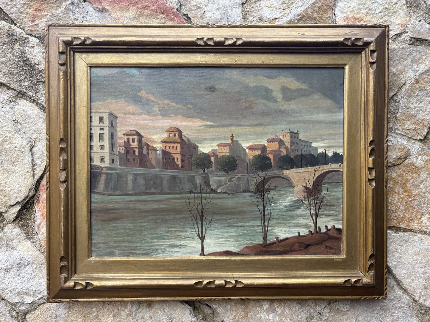 Quadro -Paesaggio Di Città- dipinto a olio su tela