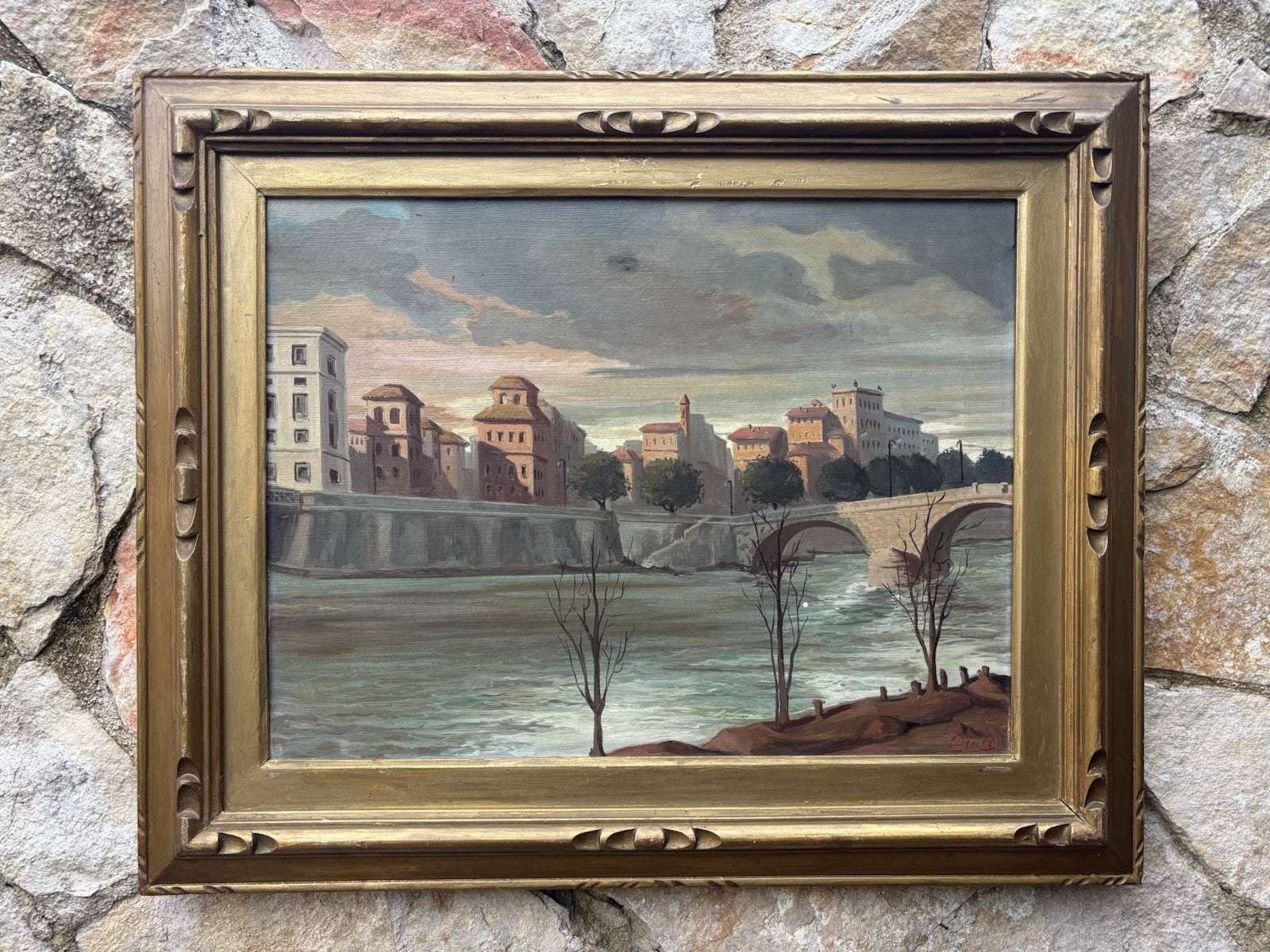Quadro -Paesaggio Di Città- dipinto a olio su tela