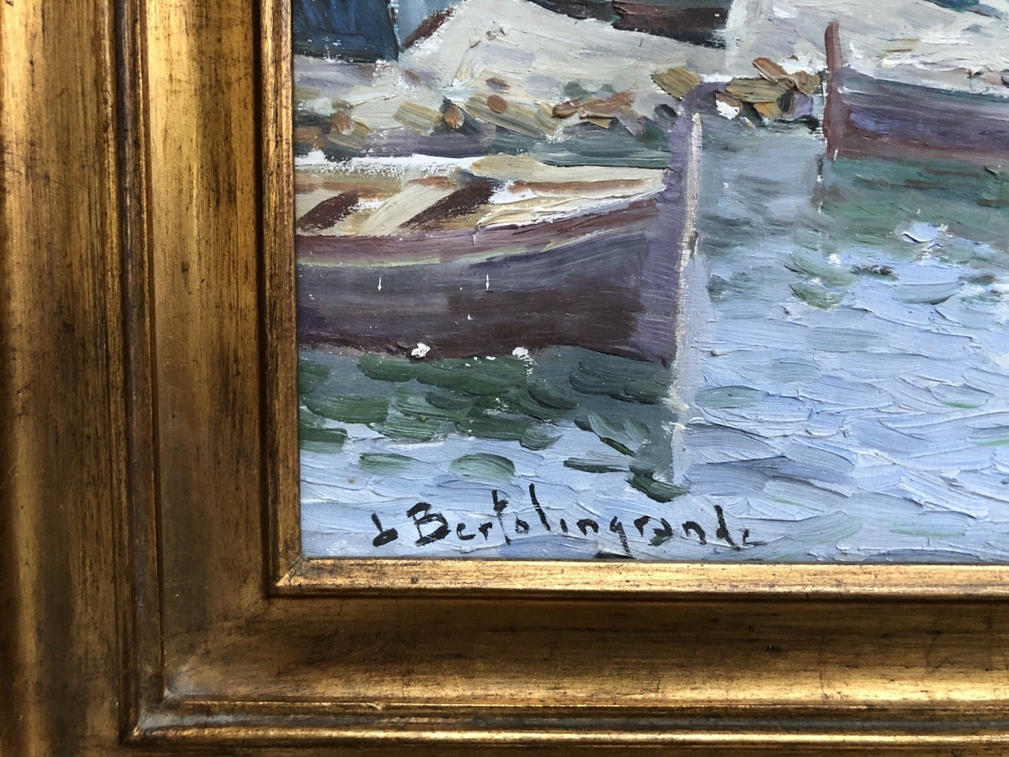 Quadro -Marina Con Barche- dipinto a olio