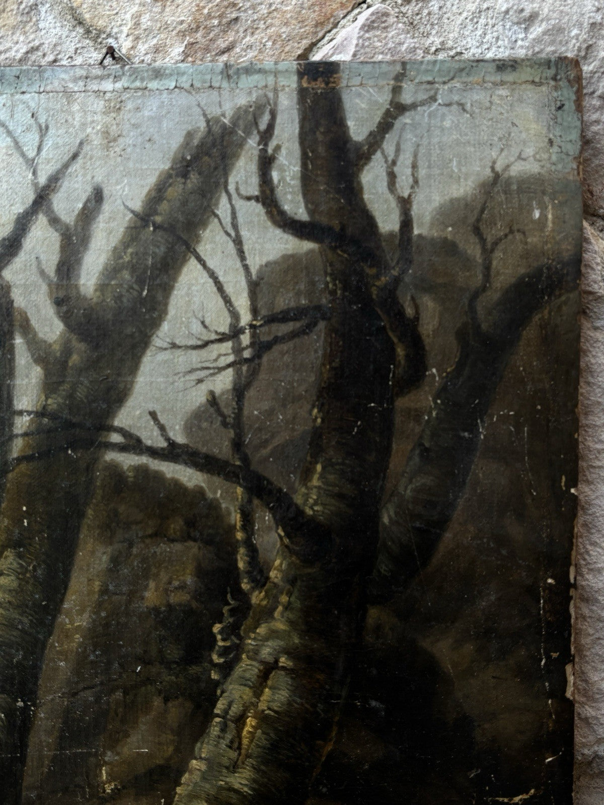 Quadro antico -Paesaggio Con Alberi- dipinto a olio su tavola
