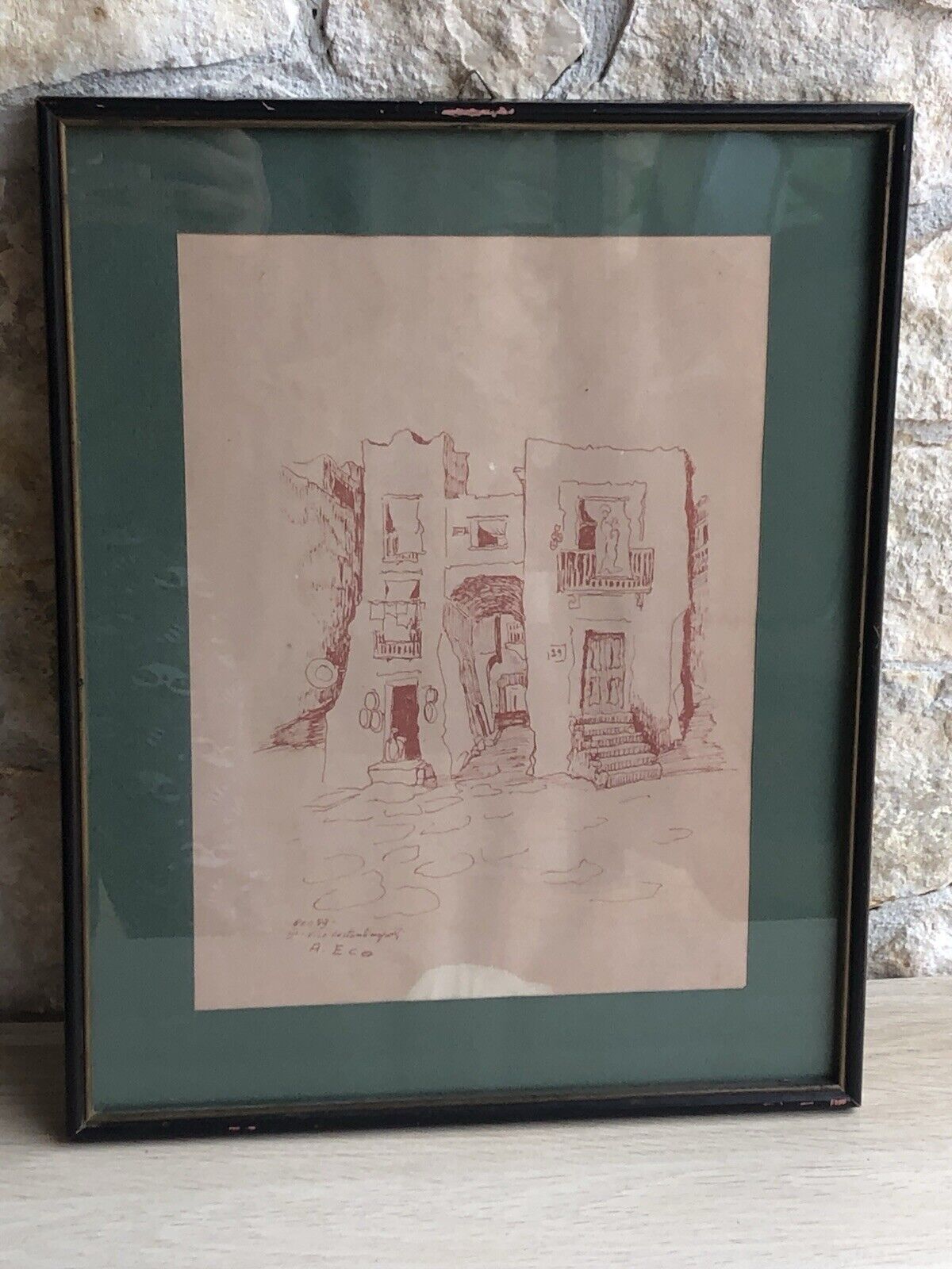 Quadro -Vico Costantinopoli- disegno a tecnica mista su carta