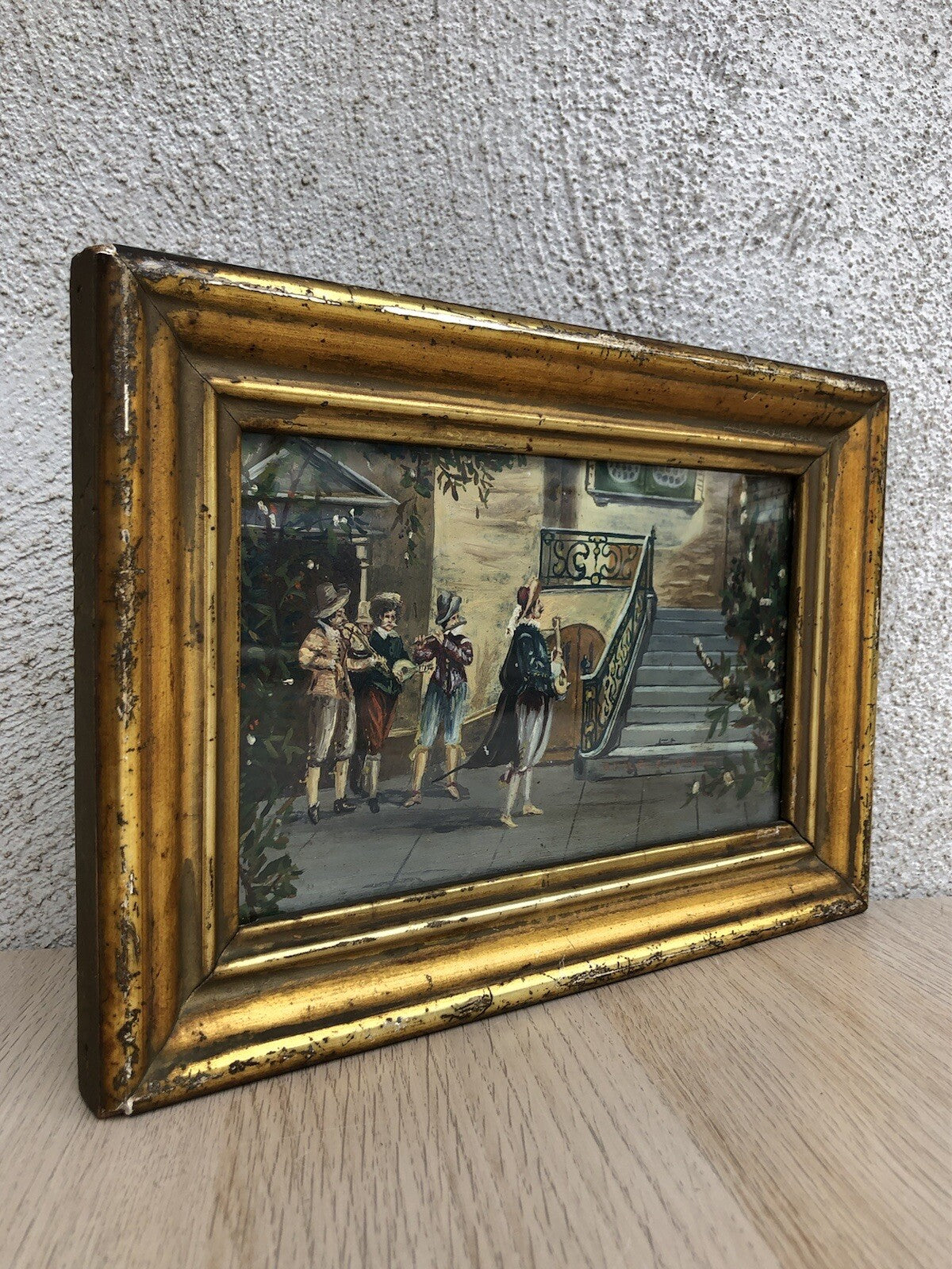 Quadro antico -Serenata- dipinto a olio su rametto