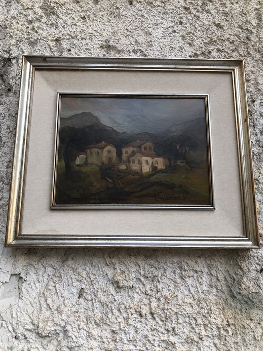 QUADRO VINTAGE - CASE A MONTE -DIPINTO A OLIO SU FAESITE