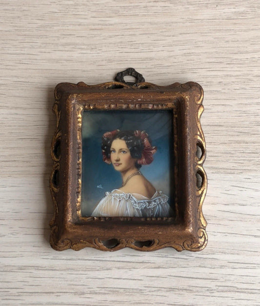 Quadro Vintage Miniatura Dipinta Con Cornice In Legno