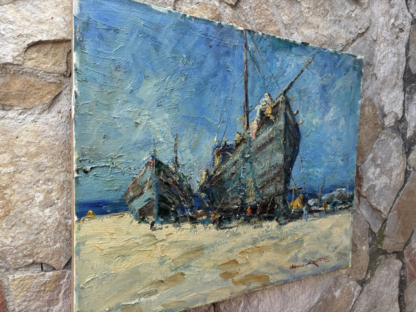 Quadro -Barche All’ormeggio- Rocco Carvelli- dipinto a olio su tela